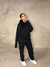 Load image into Gallery viewer, Black womens full length hoody