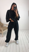 Load image into Gallery viewer, Black womens low rise cotton relaxed joggers