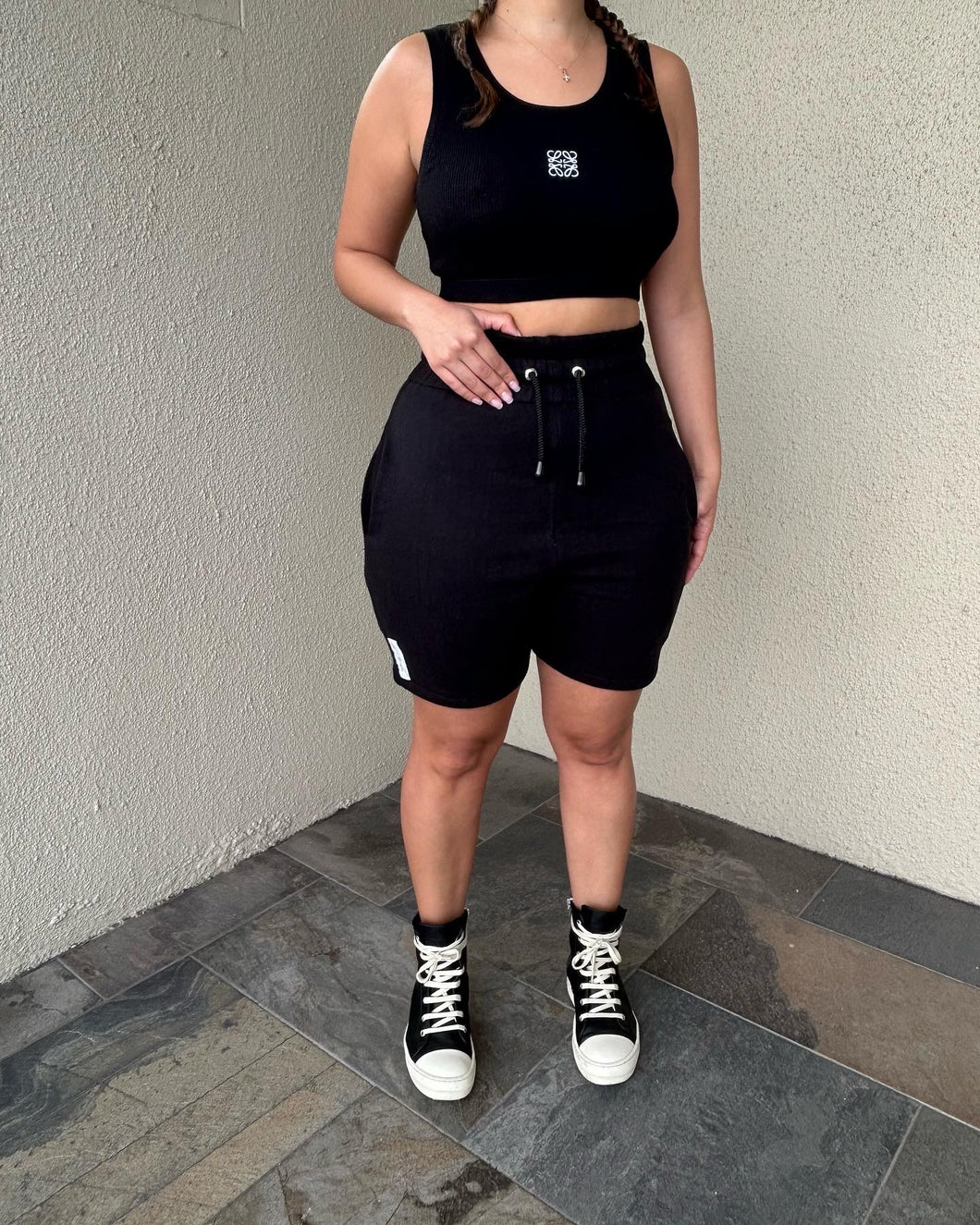 Black High Waist Jogger Shorts