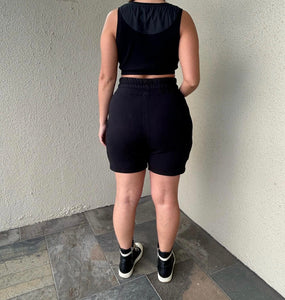 Black High Waist Jogger Shorts