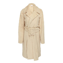 Load image into Gallery viewer, Faux fur longline oversized coat with large buckle in Creme Caramel
