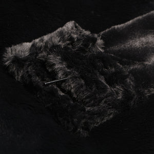 Black oversized faux fur longline coat with large buckle