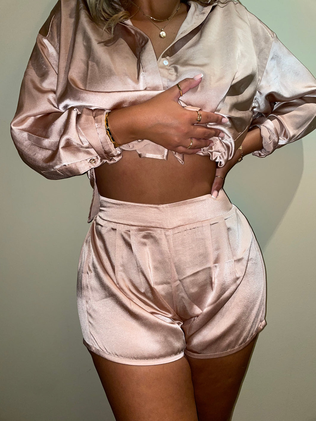 Blush Pink Satin shorts