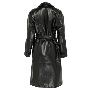 Longline faux leather belted coat