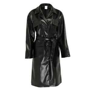Longline faux leather belted coat