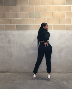 Black Sheen London Fitted High Waist Joggers