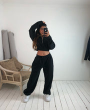 Load image into Gallery viewer, Black womens low rise cotton relaxed joggers
